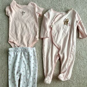 Set of baby girl matching set & Pink Baby One-Piece Footed Sleeper